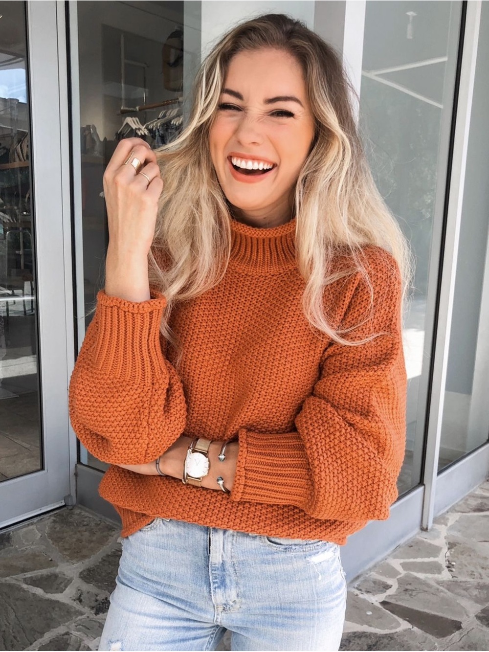 Fashion Cozy Chunky Rolled Knit Sweater Rust Orange Size Medium